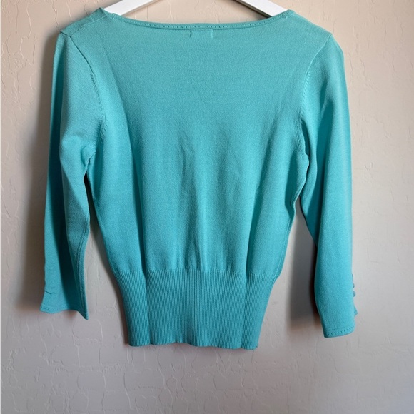 XOXO Y2K Cardigan Form Fitting Women's Button-Up Teal Aqua V Neck 3/4 Sleeve Med - Picture 6 of 8